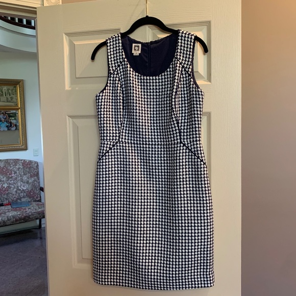 Anne Klein Navy Blue/Ivory Pattern Sleeveless Dress sz 8 - Picture 1 of 7